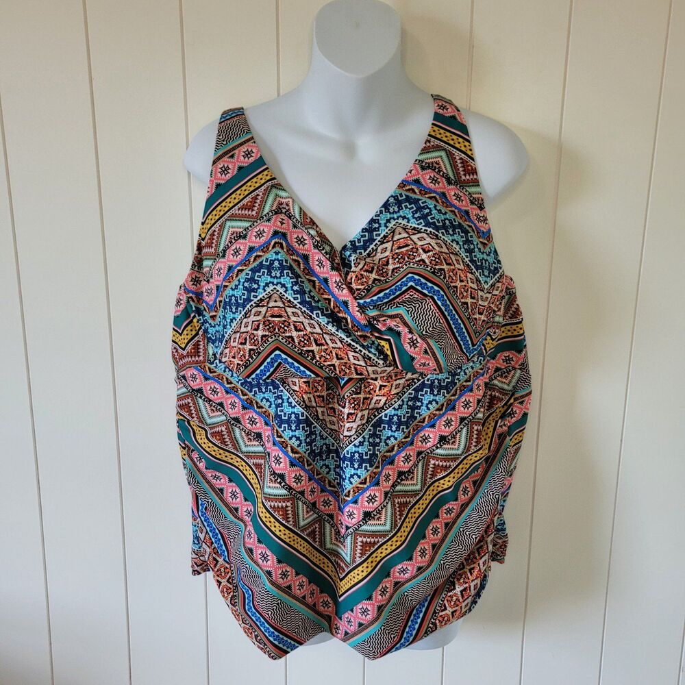Time and Tru Swim Tankini Top Size 2X 20W/22W Boho Beach Retro